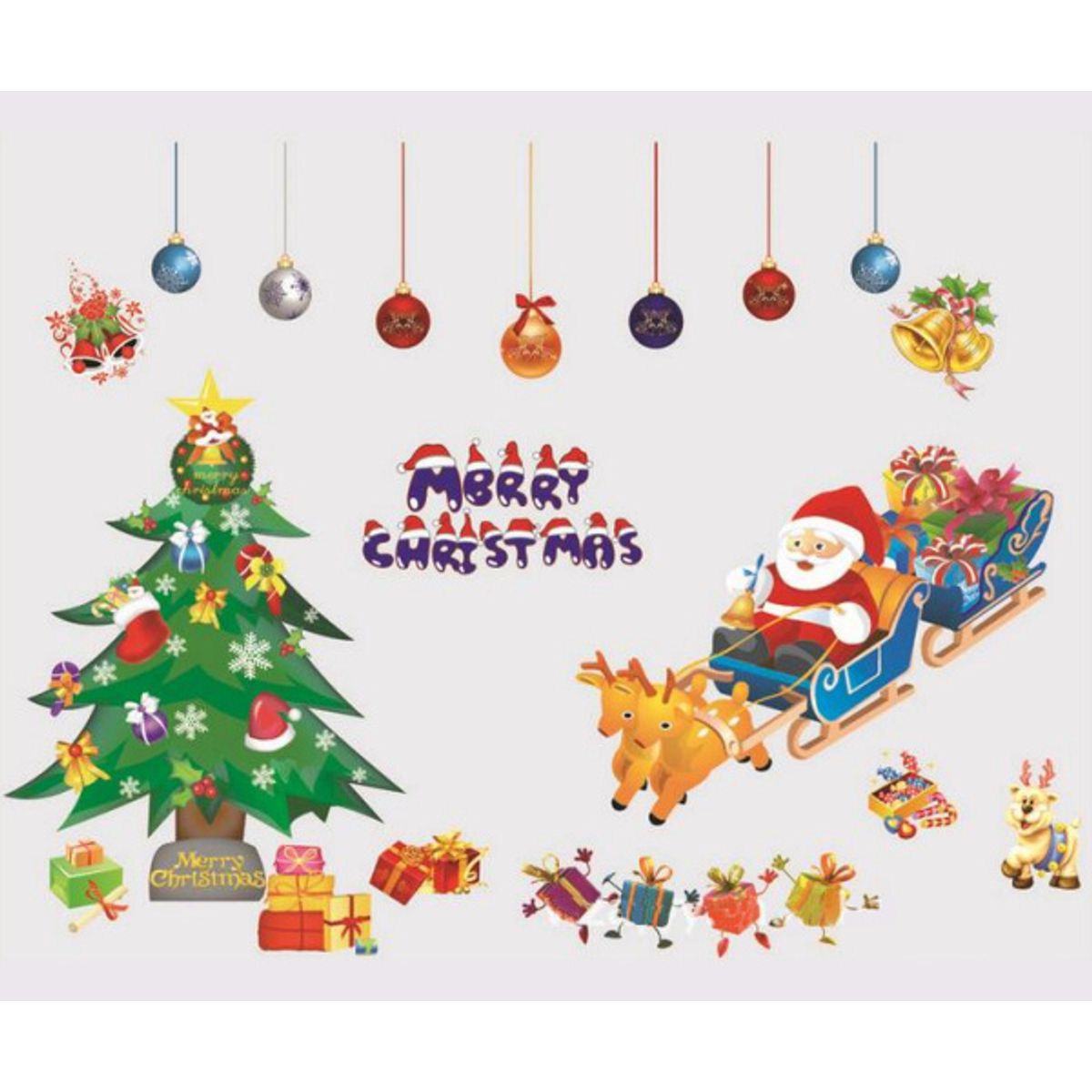 Merry Christmas Jule wallsticker. Julemand, juletræ, pynt mm.