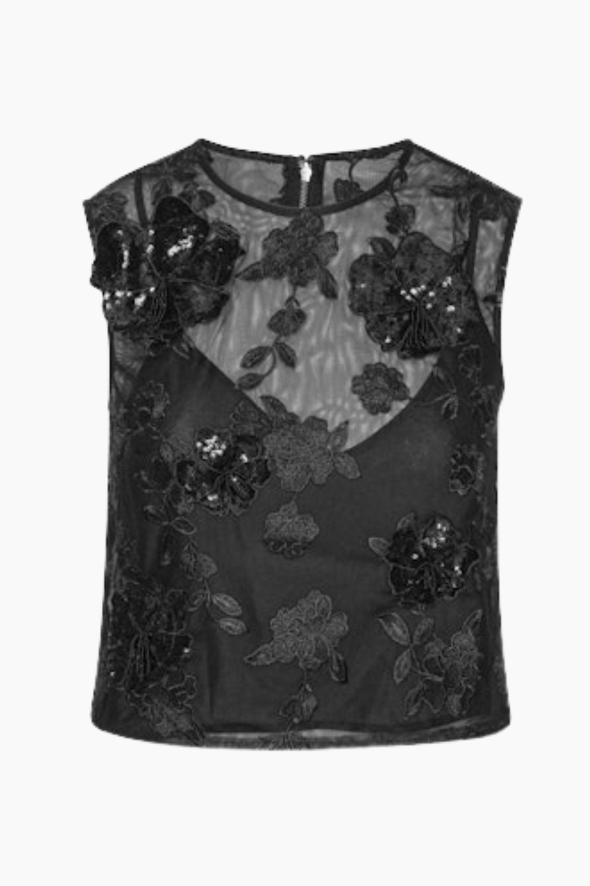 Mesh Flower Top - Black - Rotate - Sort L