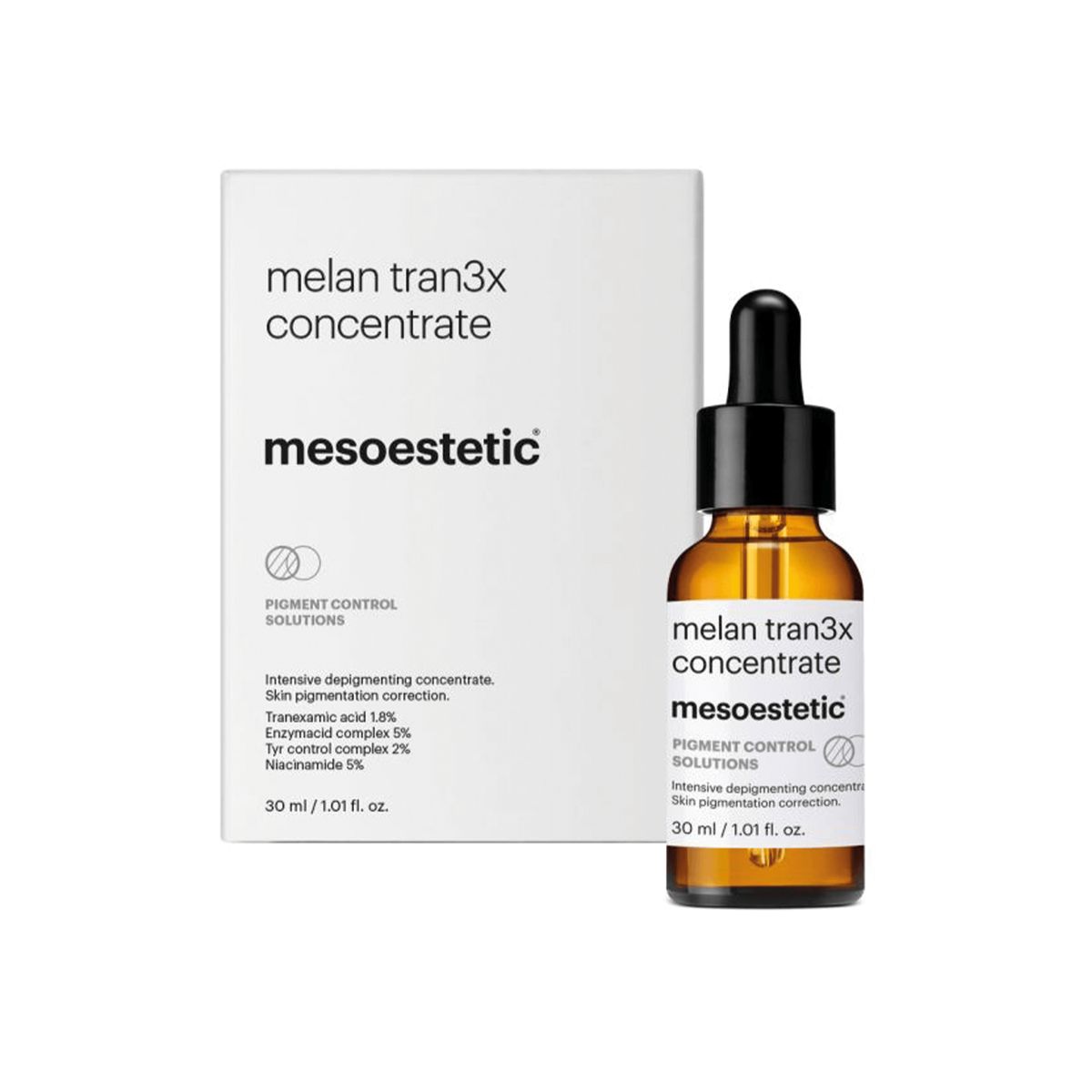 Mesoestetic Melan Tran3x Concentrate - Intensiv depigmenterende koncentrat - 30 ml. - Effektiv mod pigmentfejl, pigmentpletter og pigmentforandringer