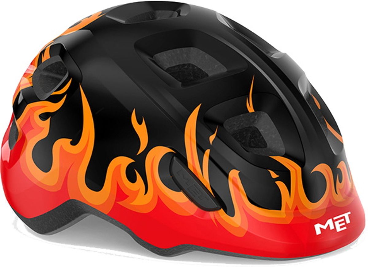 MET Helmet Hooray "Green Buckle" - Black Flames