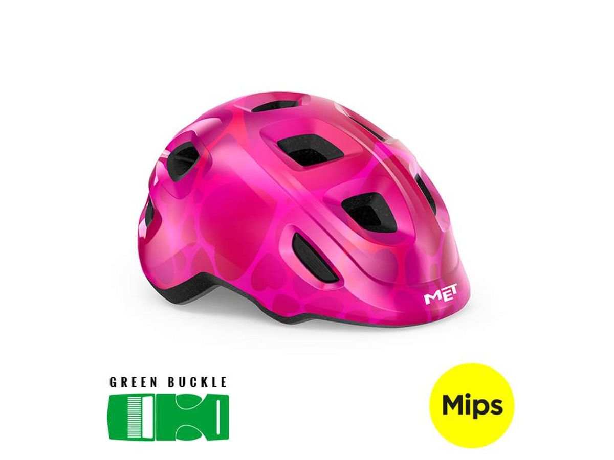 Met Hooray MIPS - Børnecykelhjelm - Pink/Hjerter - Str. 46-52 cm