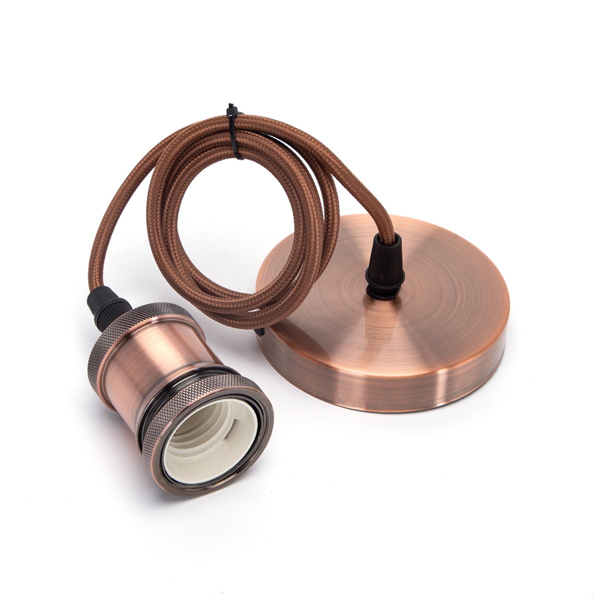 Metal E27 Lampeholder med 1m Rød Bronze Ledning - 2x0,75mm²