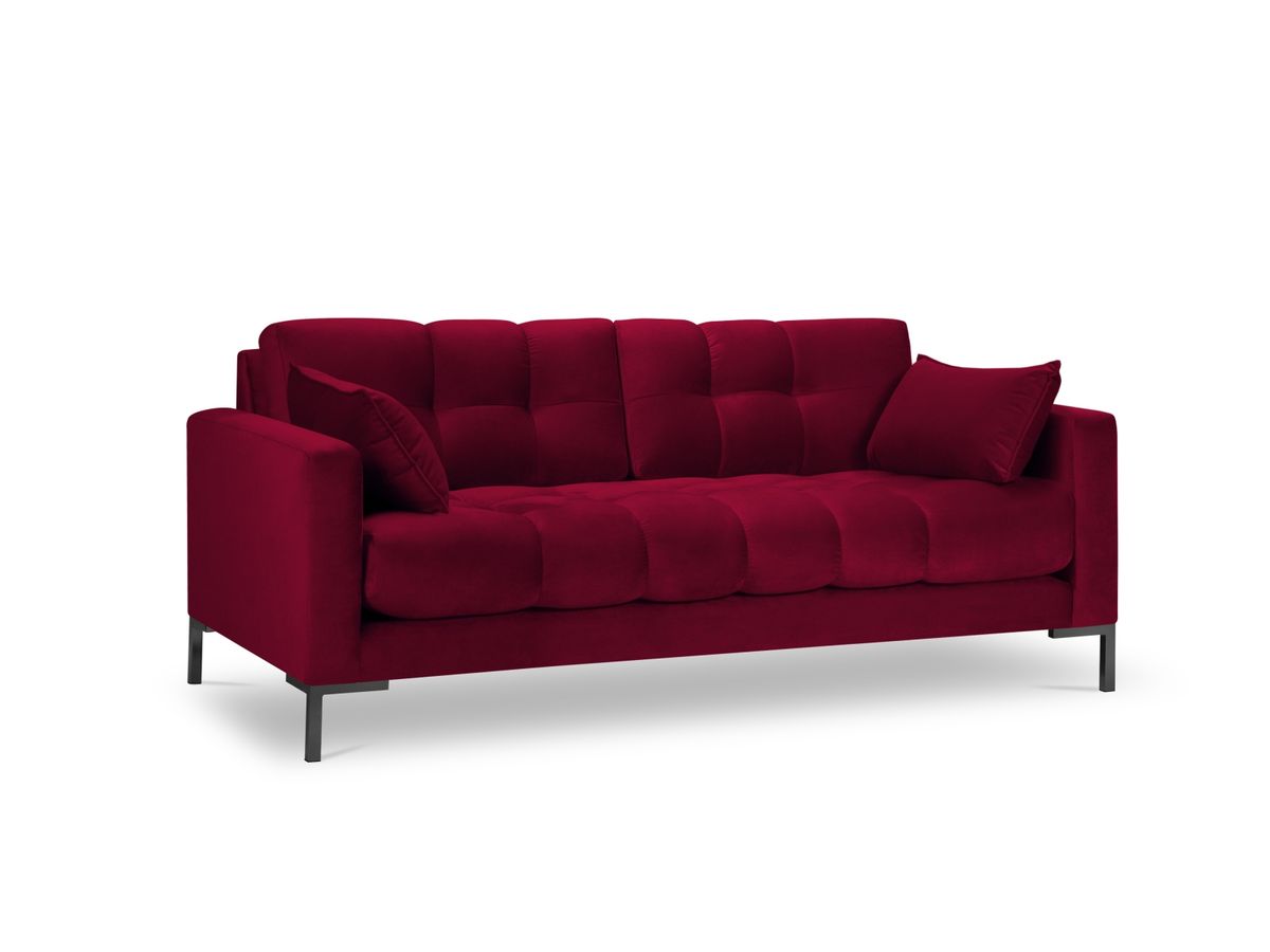 MICADONI Mamaia sofa, 2 sæder - rød fløjl og sort metal