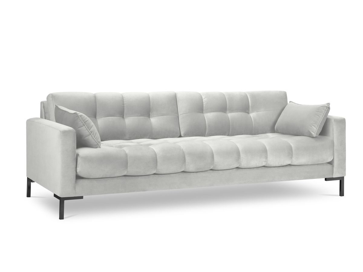 MICADONI Mamaia sofa, 4 sæder - sølv fløjl og sort metal