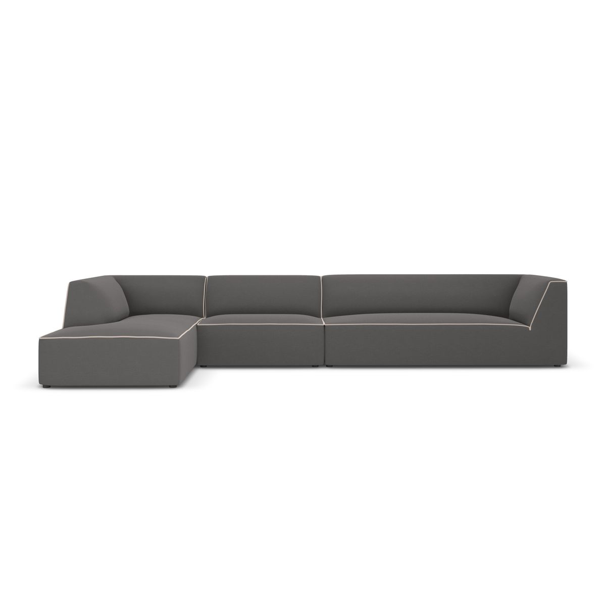 MICADONI Ruby Modul hjørnesofa, venstre, 5 sæder - grå/beige stof og sort plast