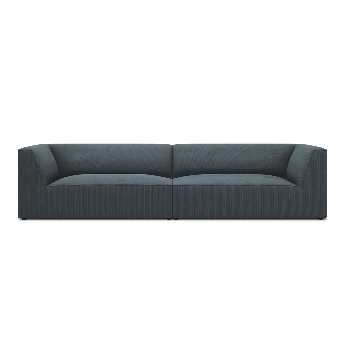 MICADONI Ruby sofa, 4 sæder - blå corduroy stof og sort plast