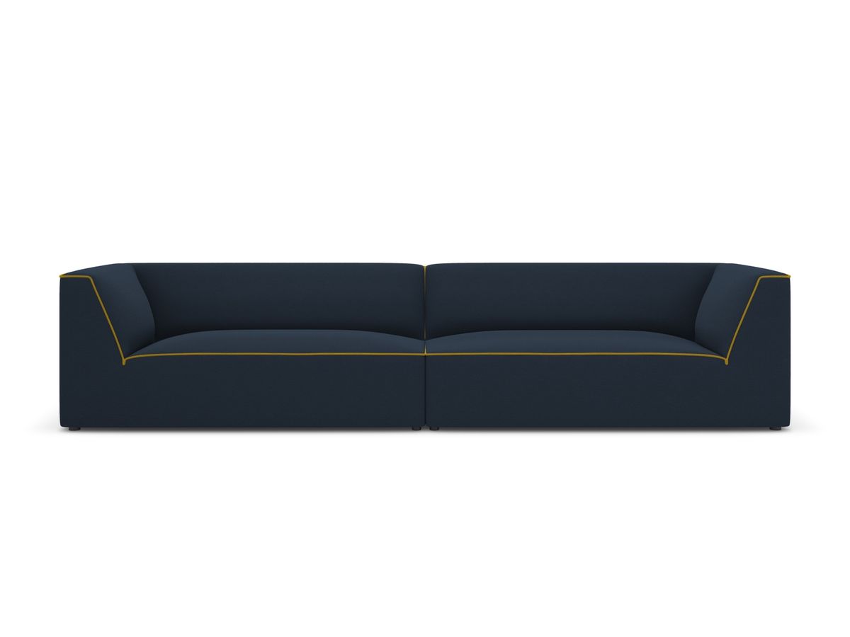 MICADONI Ruby sofa, 4 sæder - blå og gul chenille stof og sort plast