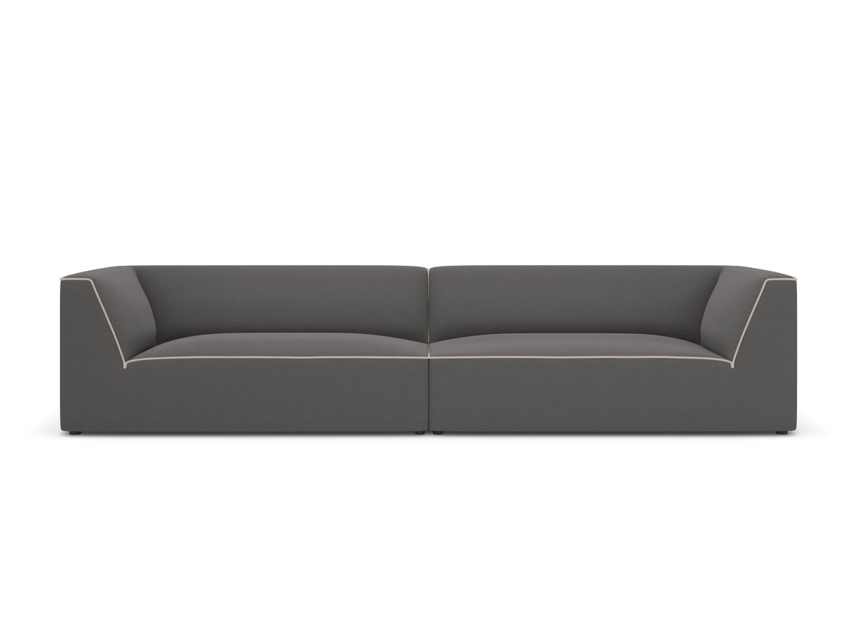 MICADONI Ruby sofa, 4 sæder - grå og beige chenille stof og sort plast