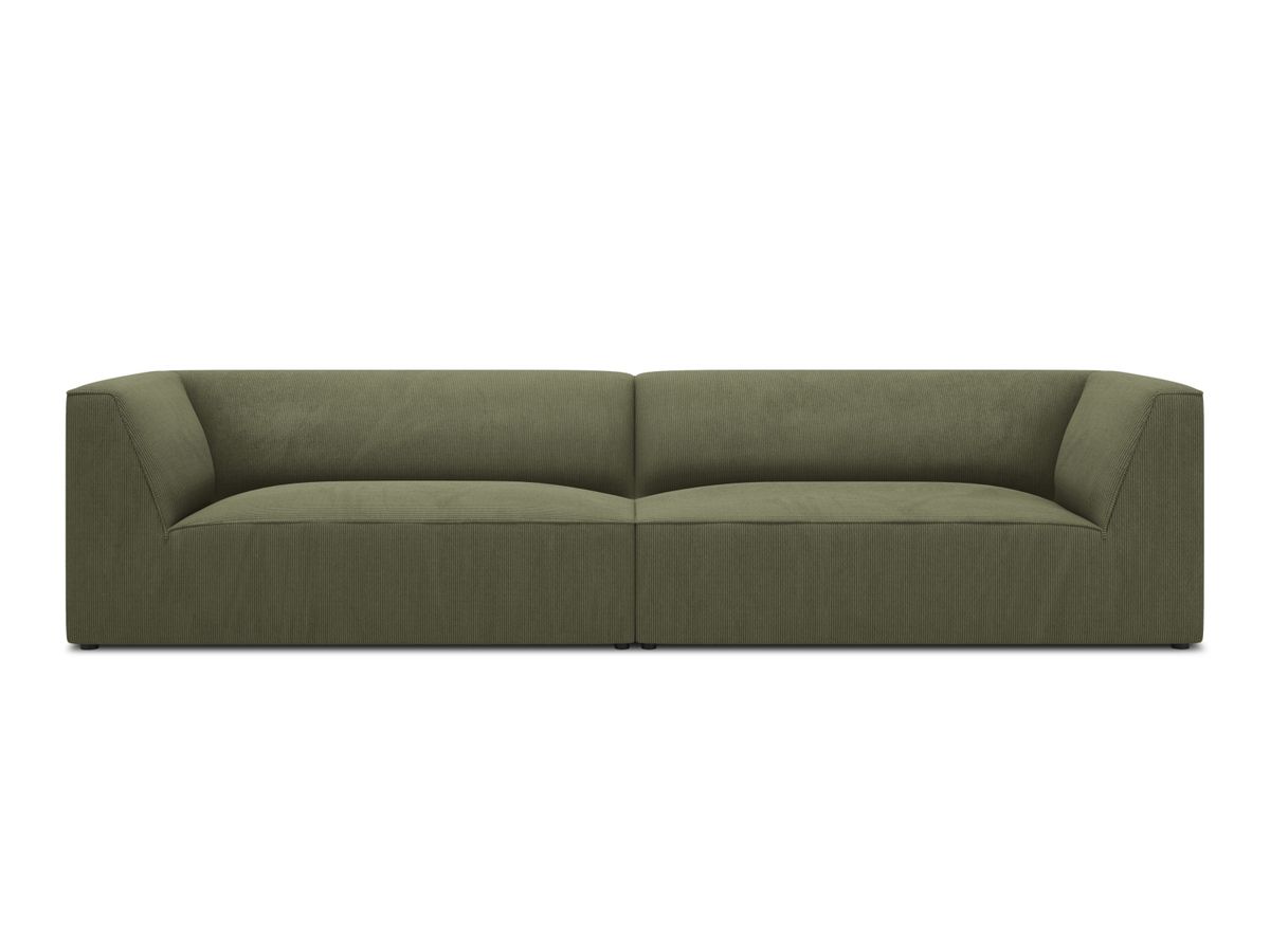 MICADONI Ruby sofa, 4 sæder - grøn corduroy stof og sort plast