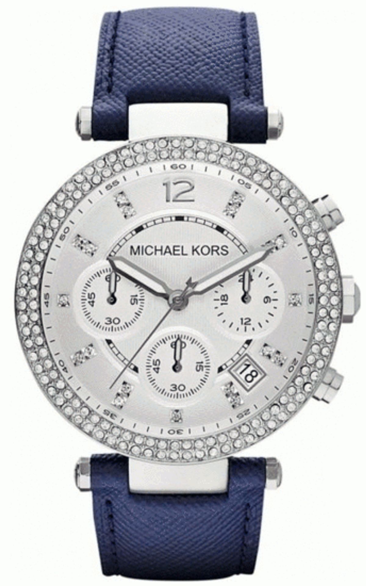 Michael Kors Parker Silver Dial Blue Leather Dameur MK2293