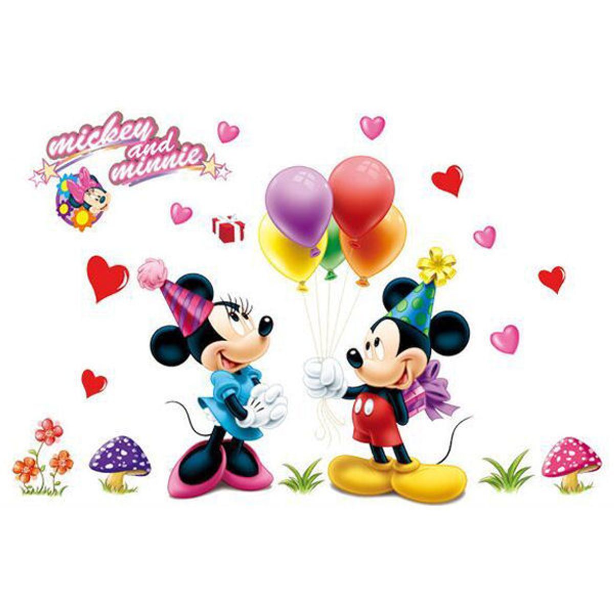 Mickey & Minnie wallsticker. Fødselsdag. 120x75cm.