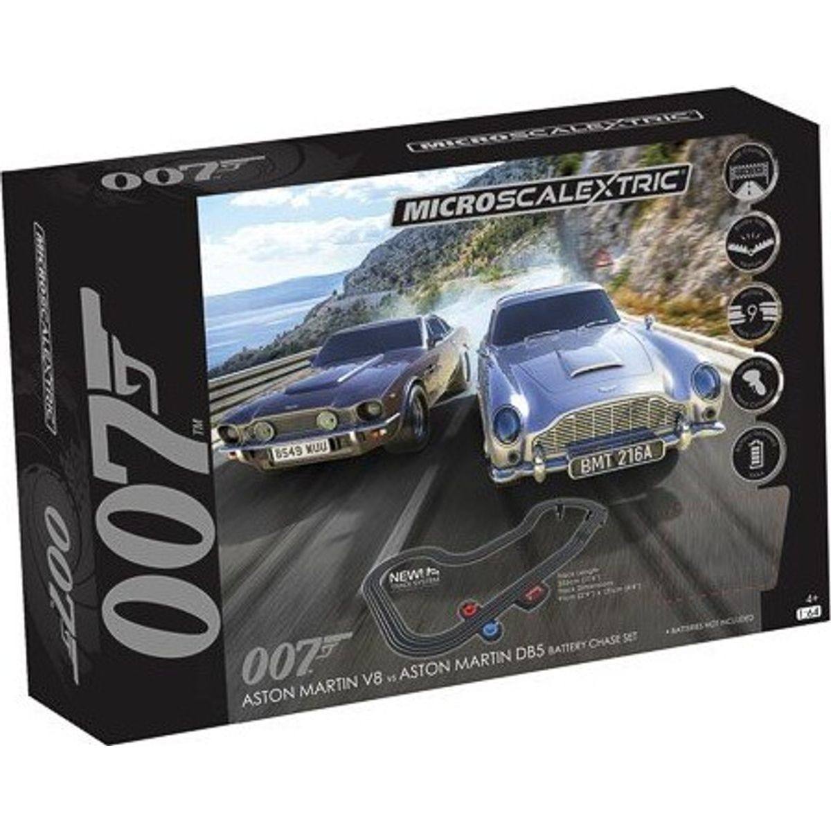 Micro Scalextric - James Bond 007 Racerbane Sæt - Aston Martin V8 Vs Aston Martin Db5