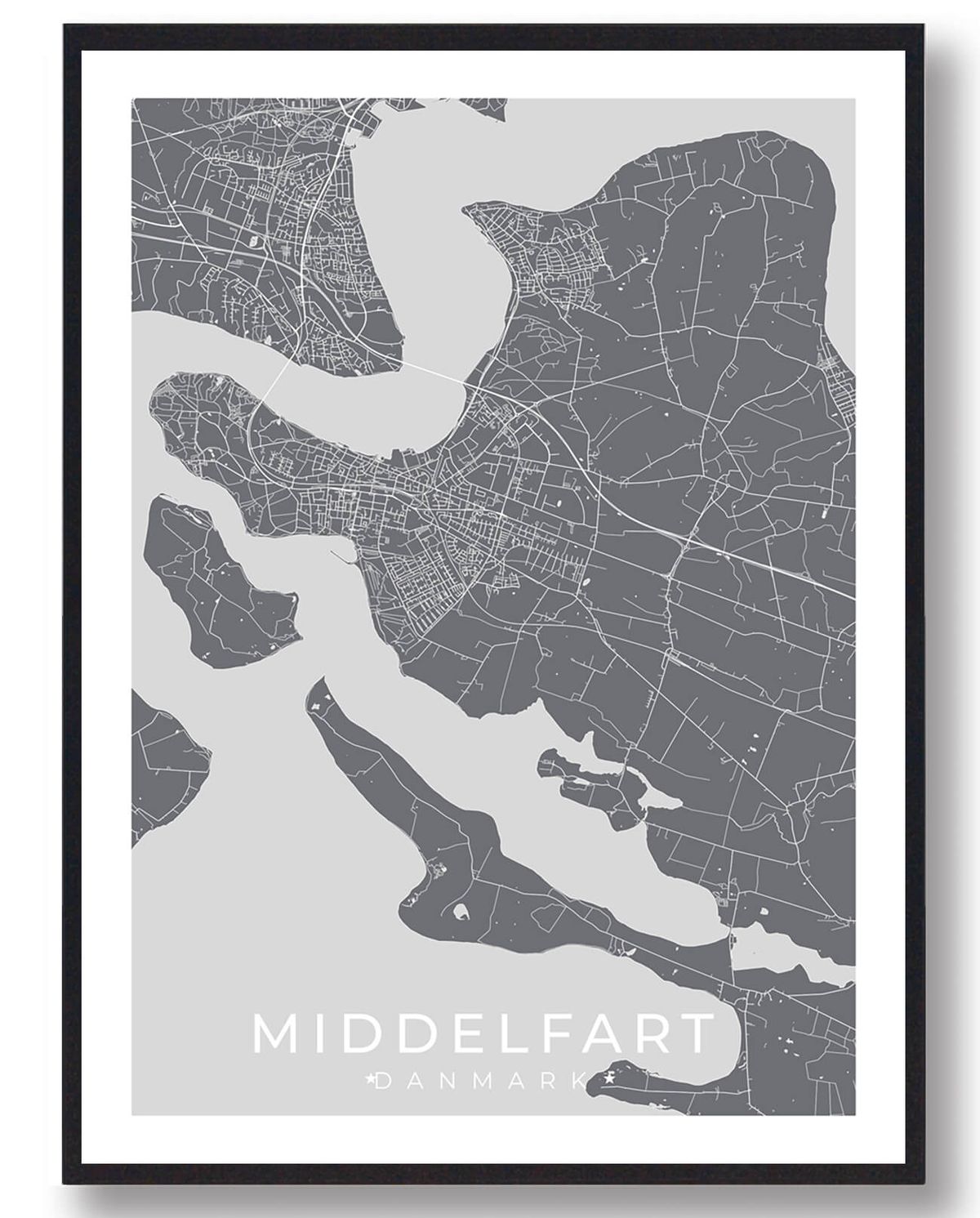 Middelfart by plakat - grå (Størrelse: L - 50x70cm (B2))