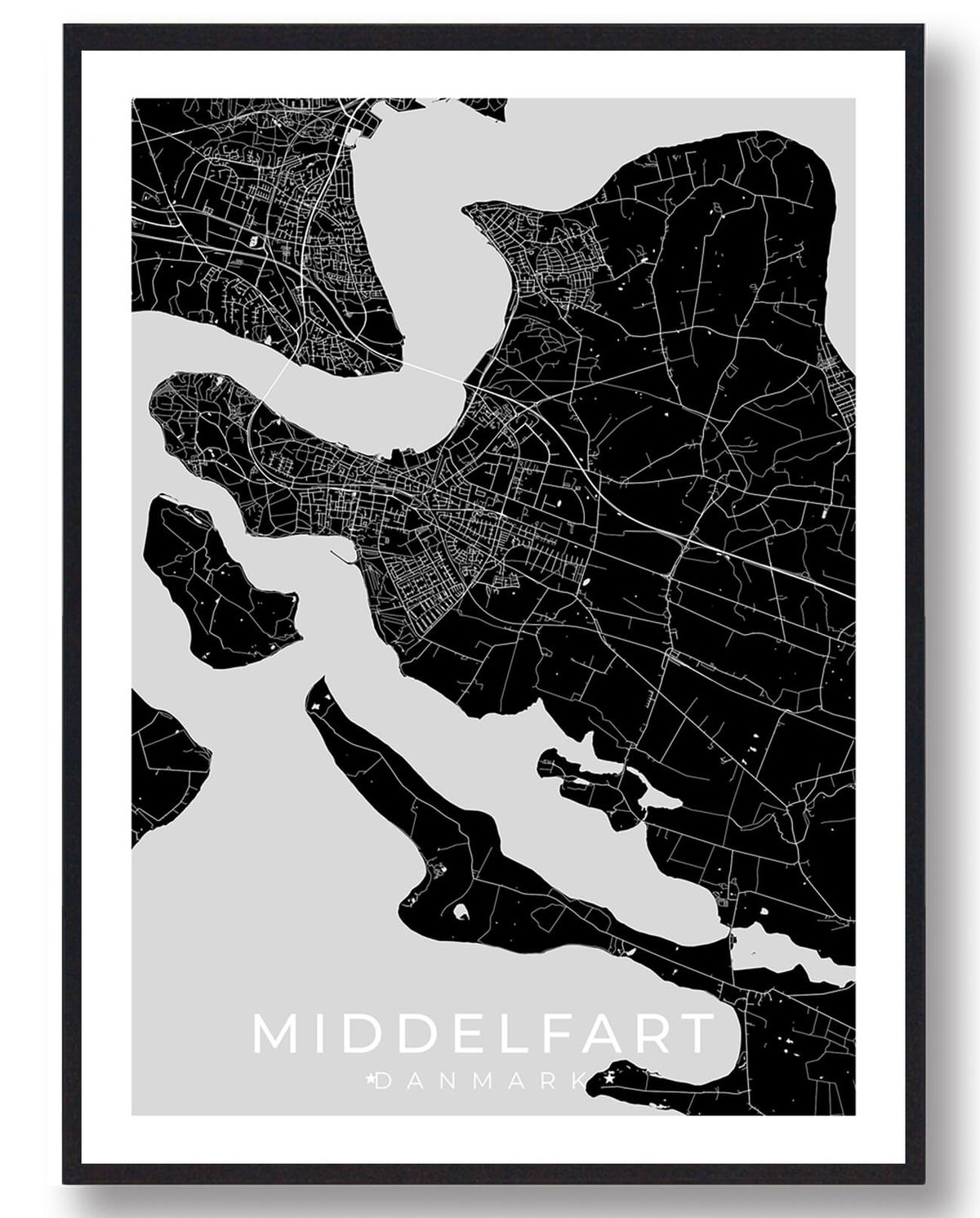 Middelfart by plakat - sort (Størrelse: L - 50x70cm (B2))