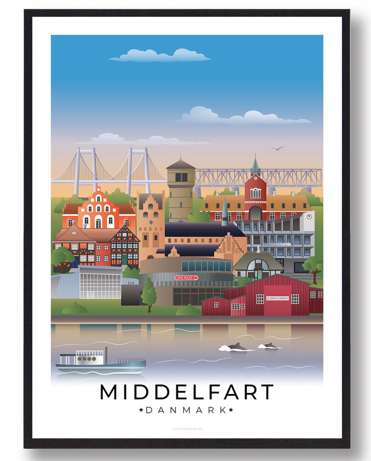 Middelfart plakat med hvid kant (RESTPARTI) (Størrelse: L - 50x70cm (B2))