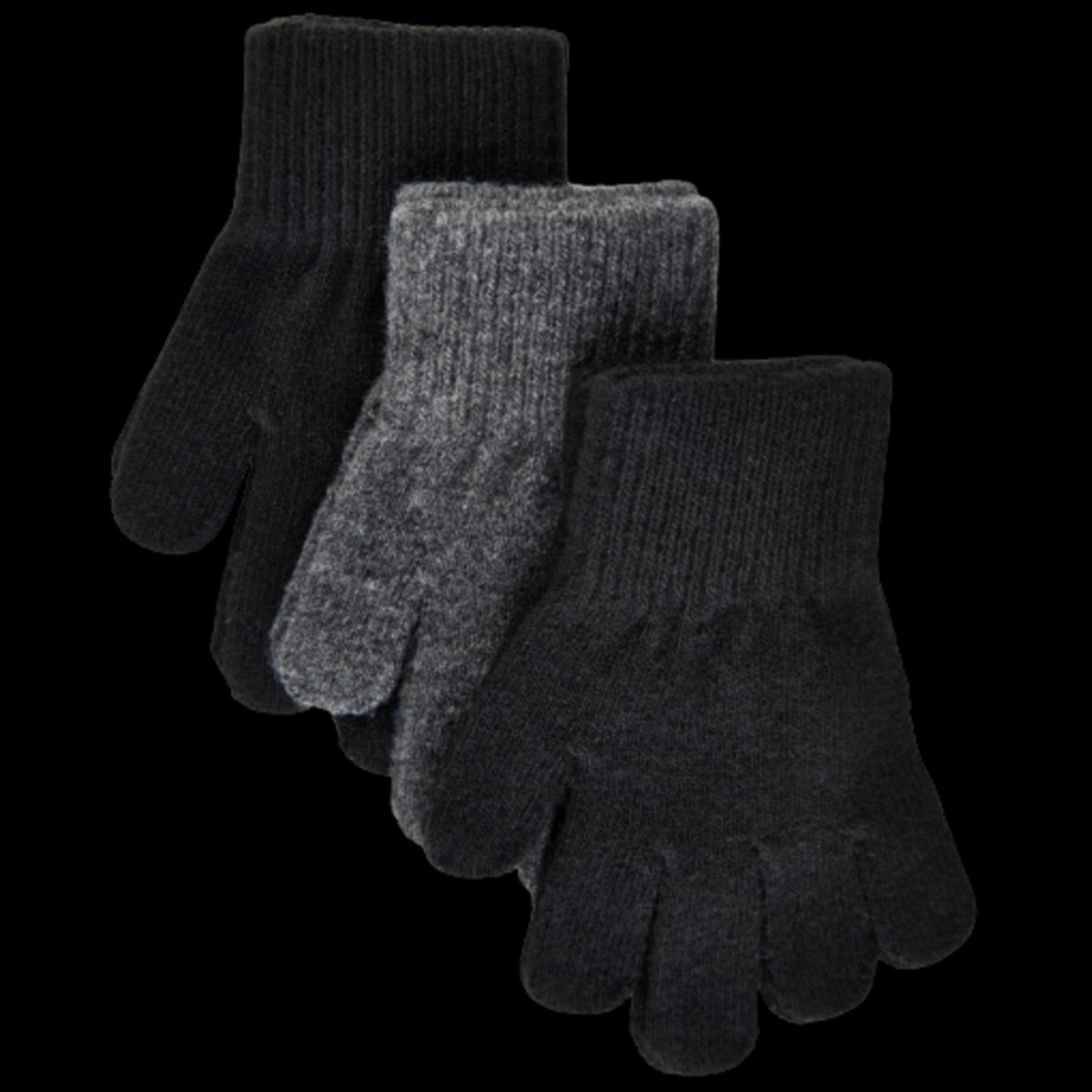 Mikk-line magiske strikvanter - 3 pack - Black/Antrazite - 4-7 år