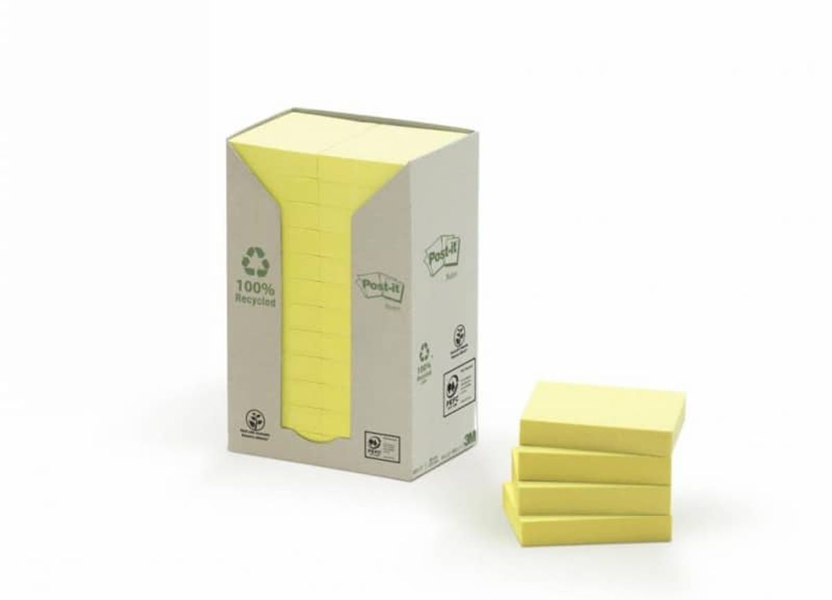 Miljøvenlige blokke POST-IT® (653-1T), 38x51mm, gule, 24x100 ark, 1 pakke