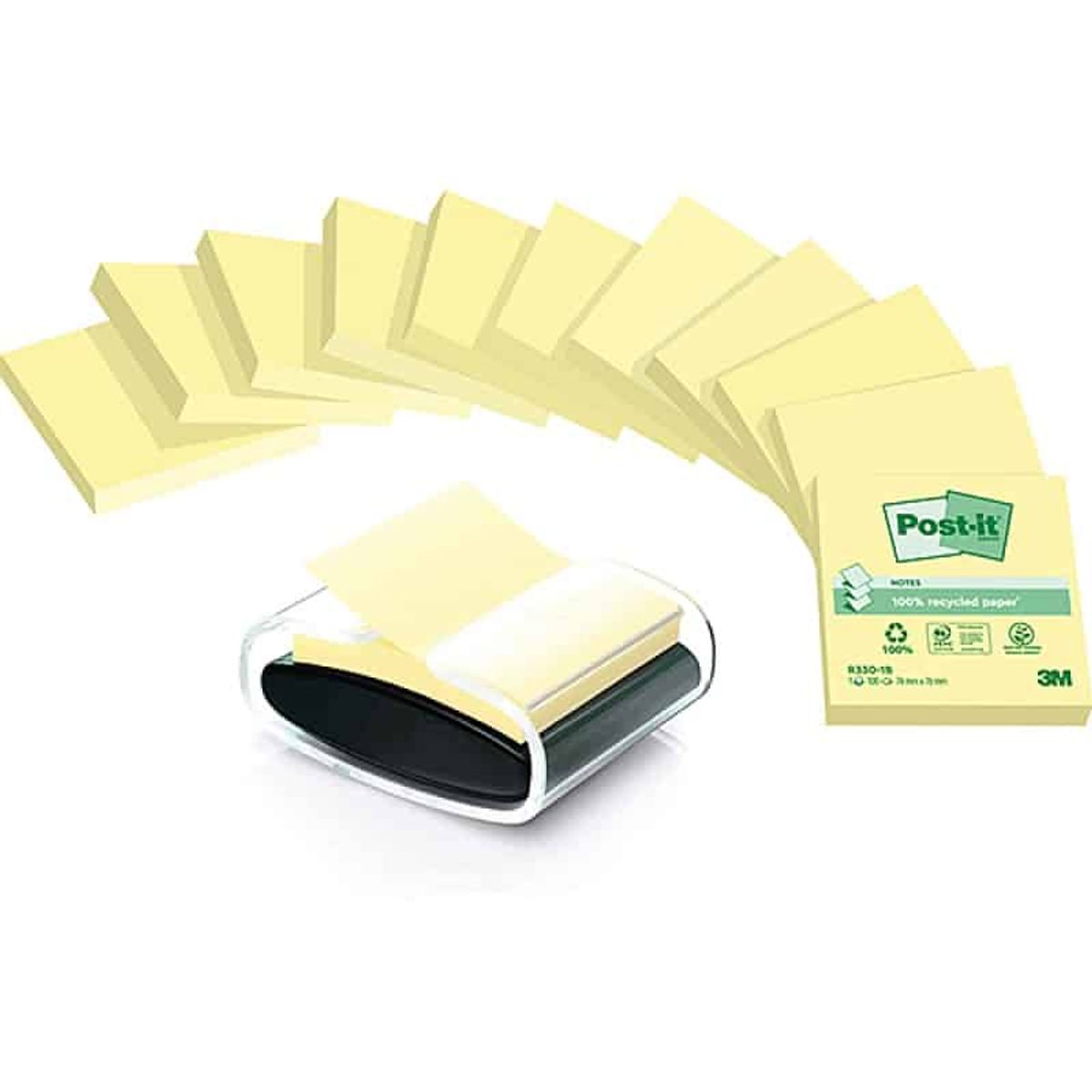 Miljøvenlige blokke POST-IT® Z-Notes (C2014Y12-1), 76x76mm, 12x100 ark, gul + GRATIS dispenser,.