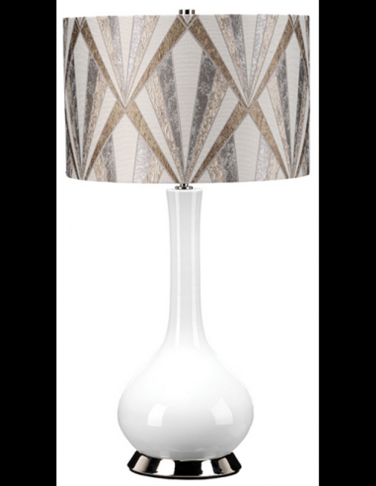 Milo Bordlampe i keramik og polyester H69 cm 1 x E27 - Poleret nikkel/Hvid/Beige