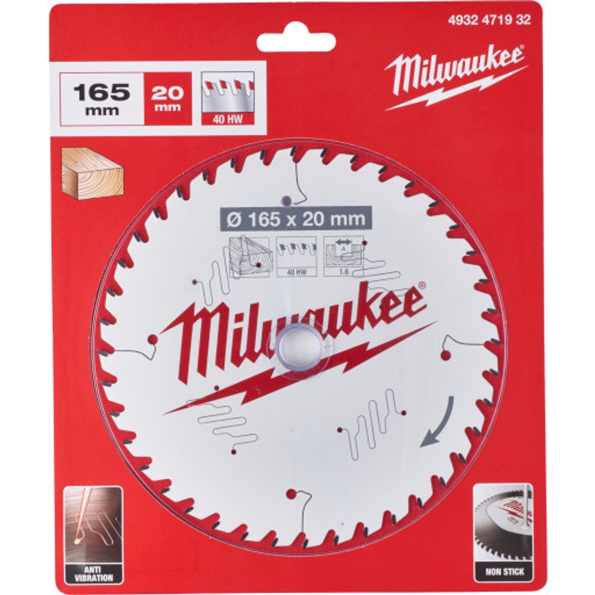 Milwaukee rundsavklinge Ø165/20x1,6 mm, 40 td, til træ