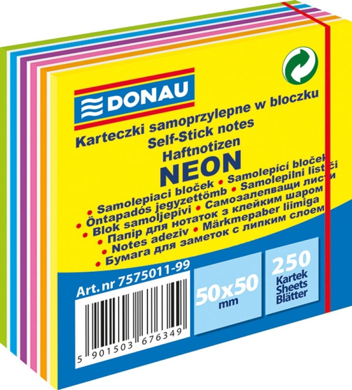 Mini cube, selvklæbende, DONAU, 50x50mm, 1x250 ark, 11 lag, neon-pastel, assorterede farver,.