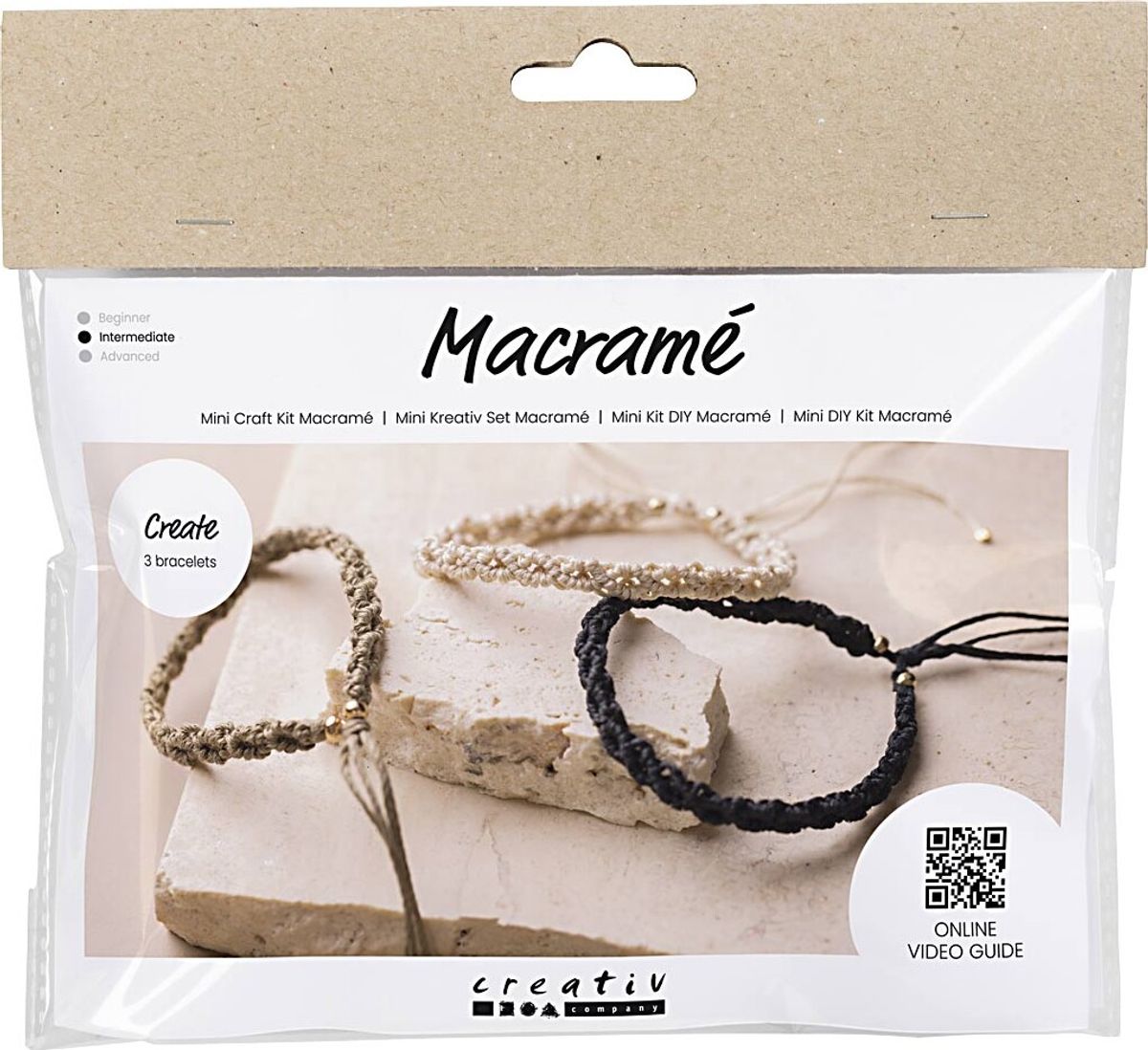 Mini Diy Macramé Kit - Armbånd - Sort - Olivenbrun - Sand