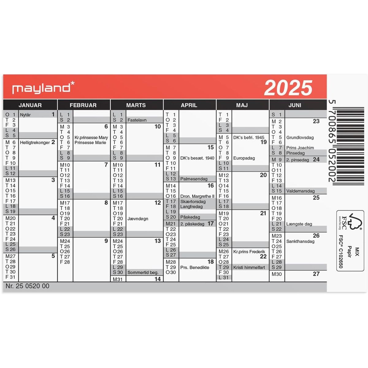 Mini kalender 2025