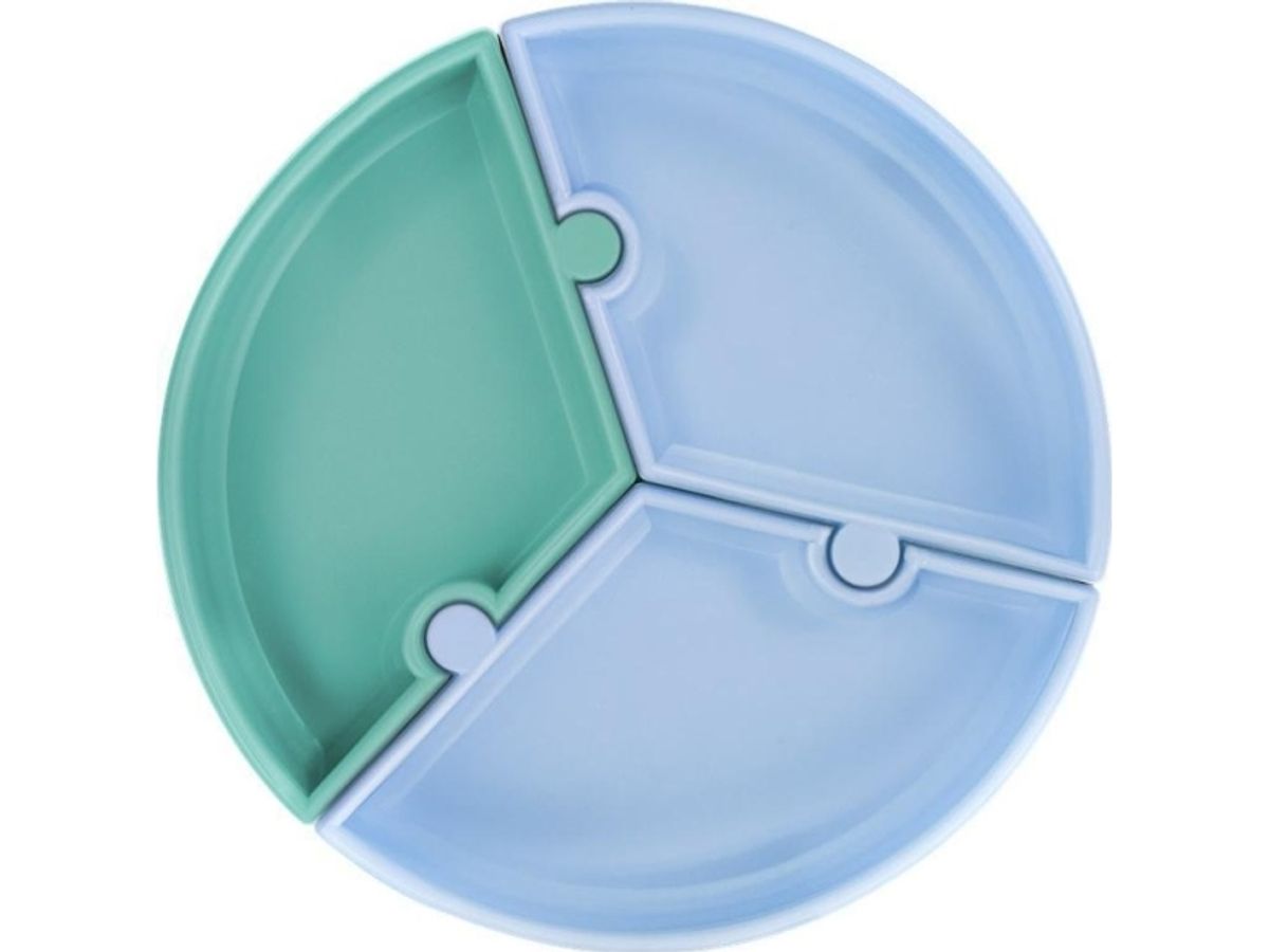 Minikoioi Stay-Put Suction Divided Plate Puzzle, 6M+, Mineral Blue/Aqua Green, 101050051