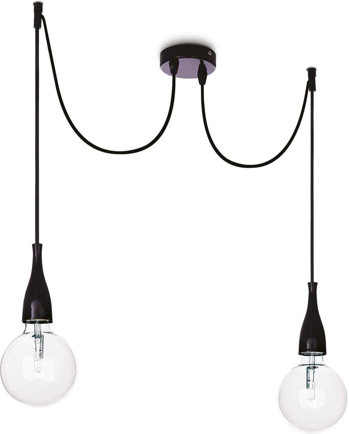 Minimal, Pendel lampe, E27 max 2 x 60W, E27, sort, metal, stof, glas, L1600xHmin600/max1500xB120mm