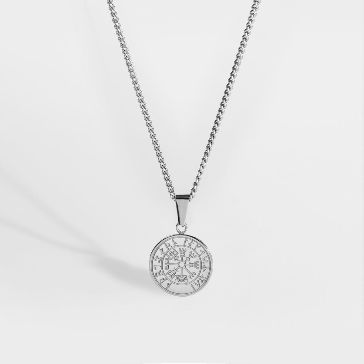 Minimal Vegvisir halskæde - Sølvtonet - 60 cm - Herre - Northern Legacy