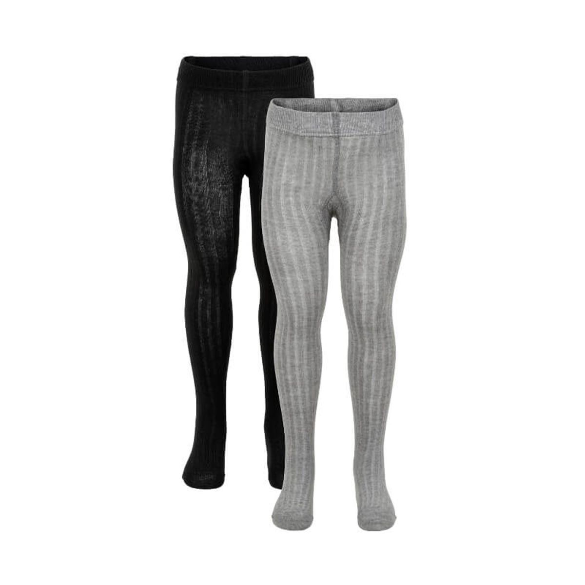 Minymo - Tights 2-pak - Black/Grey Melange - 68/74 / Black/ Grey Melange