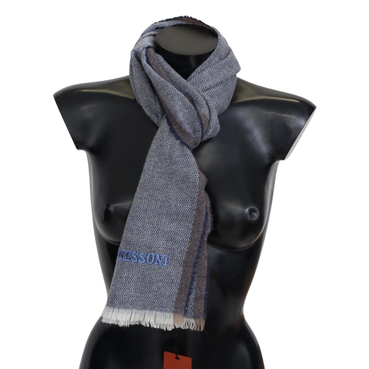 Missoni Elegant Gray Wool Scarf with Stripes and Fringes