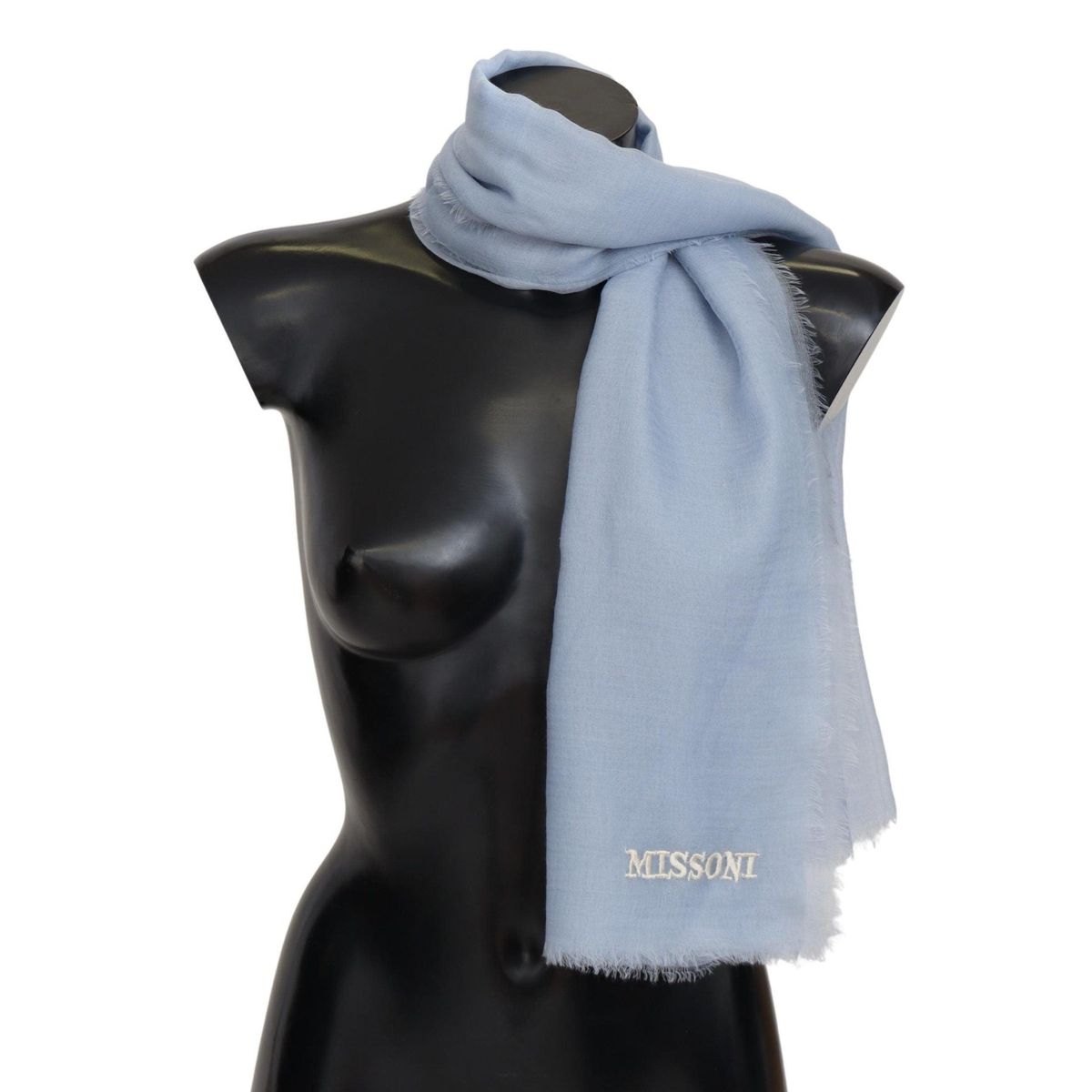 Missoni Elegant Light-Blue Cashmere Scarf with Fringes