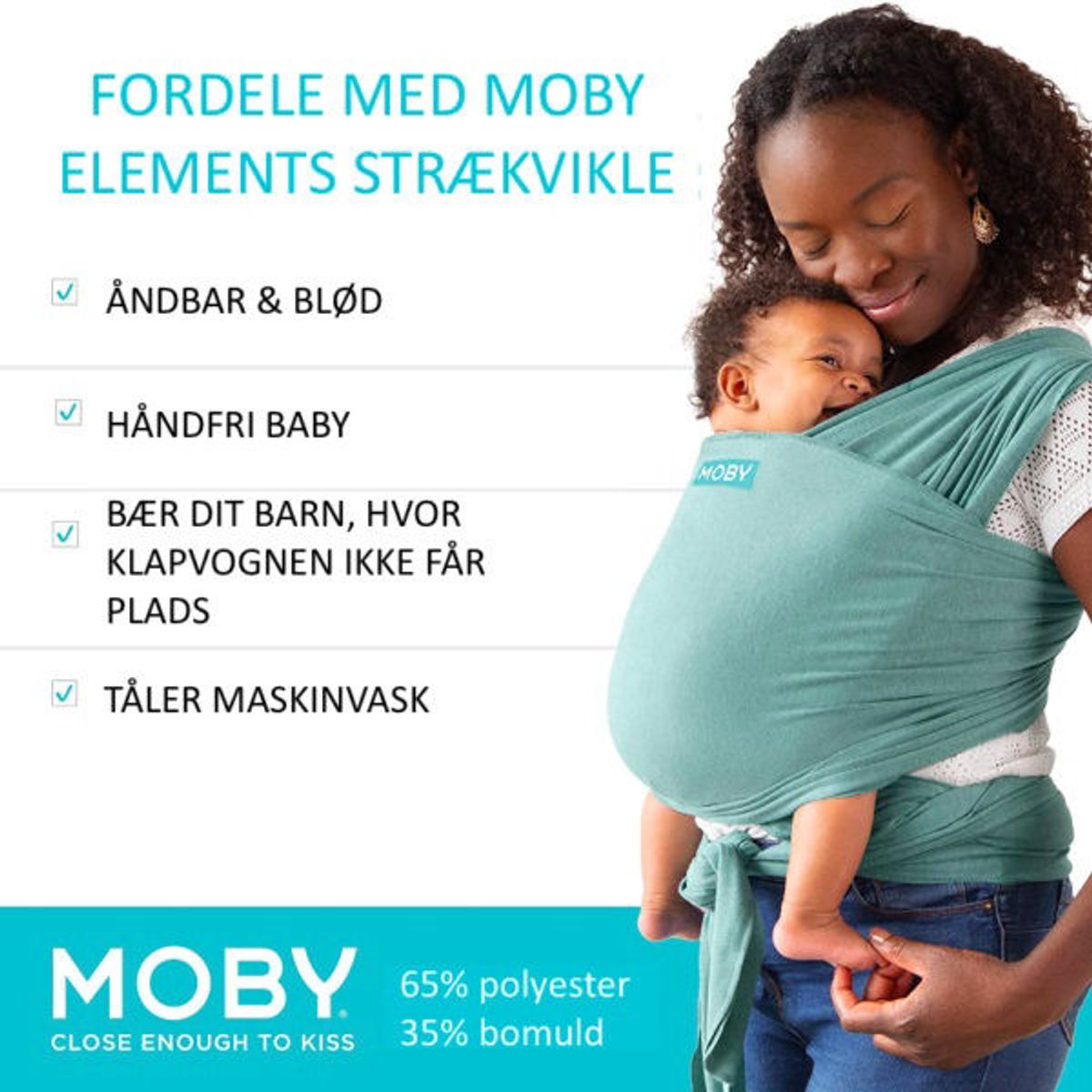 Moby elements strækvikle holder forældre og babyer på farten 3.6-15 kg