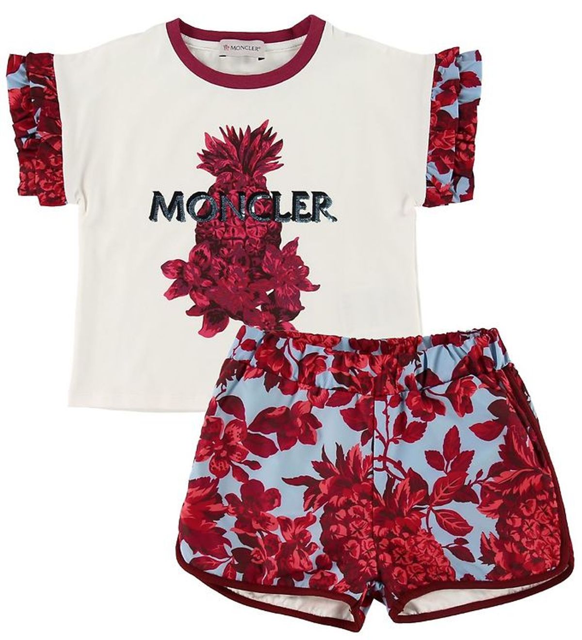 Moncler Sæt - T-shirt/Shorts - Completo - Creme/Blå