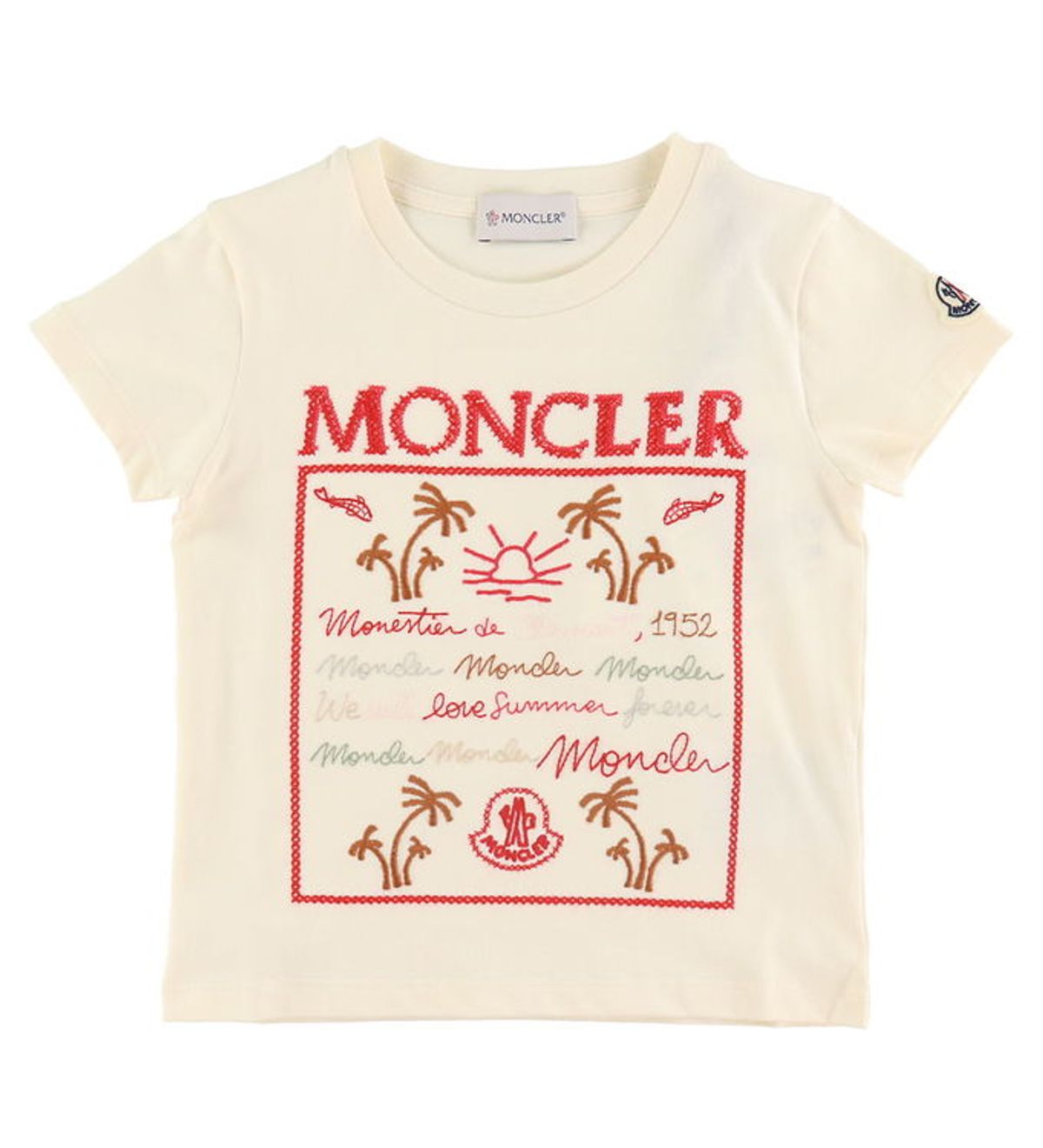 Moncler T-shirt - Cream/Rød m. Broderi