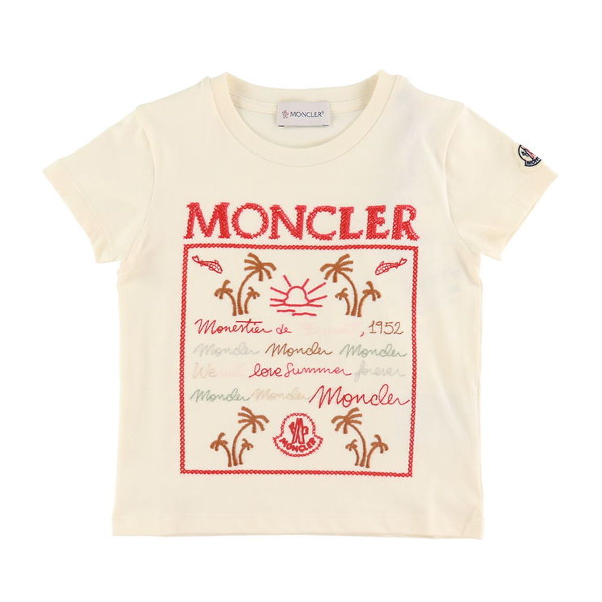 Moncler T-shirt - Cream/Rød m. Broderi