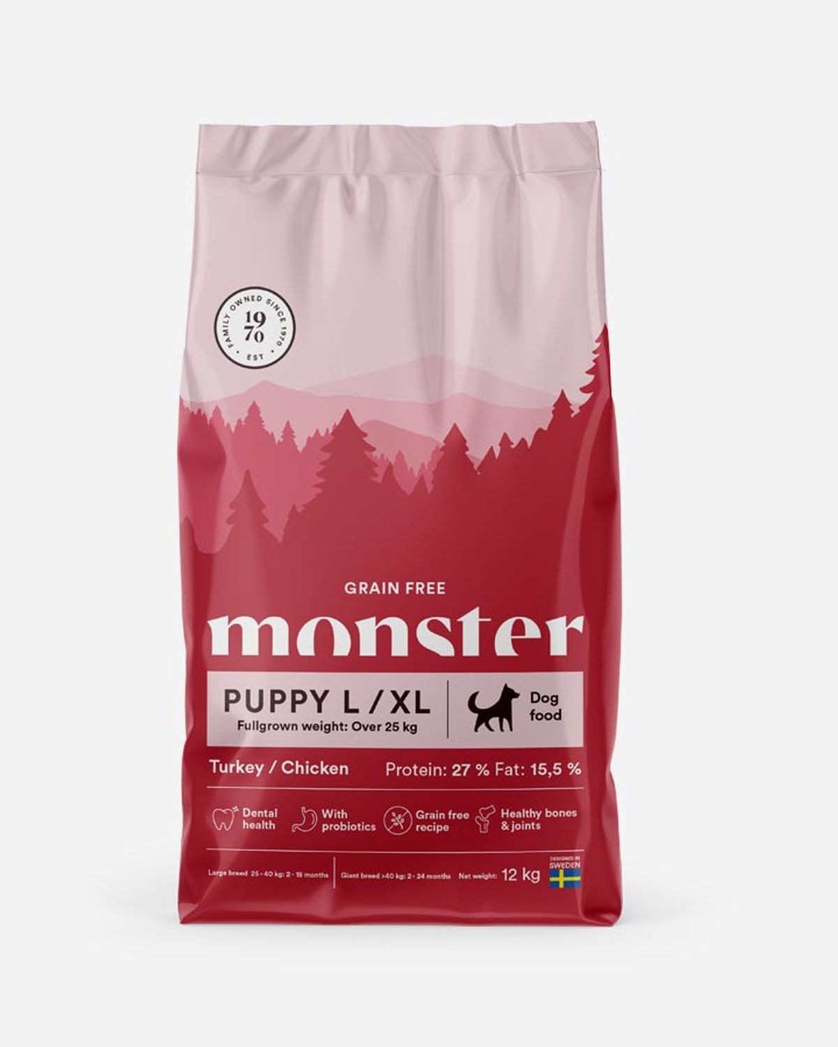 Monster Puppy Large Breed - Kornfrit, Kalkun og Kylling - 12kg