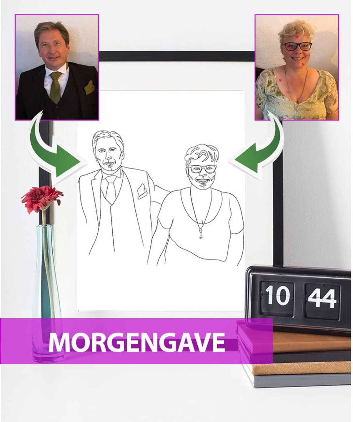 Morgengave - line art tegning efter dine fotos