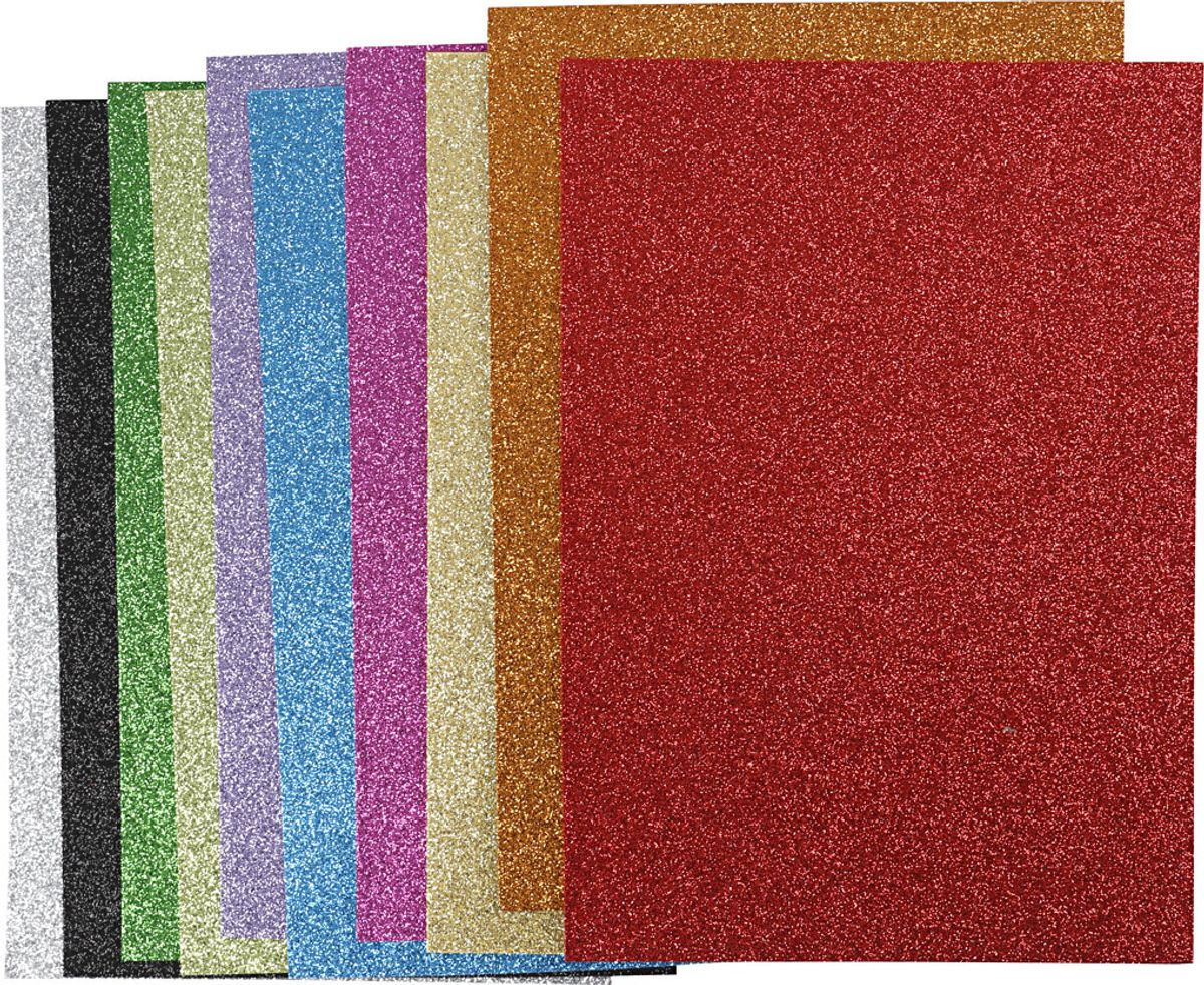 Mosgummi - A4 - 210x297 Mm - Tykkelse 2 Mm - Glitter - Assorterede Farver - 10 Assorterede Ark