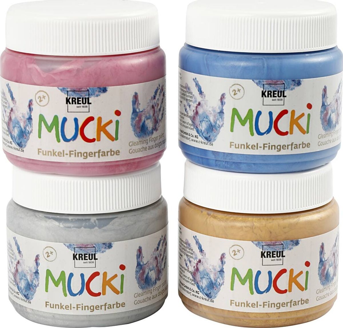 Mucki Fingermaling - Metallic Blå - Metal Guld - Metallic Rosa - Metal Sølv - 4x150 Ml