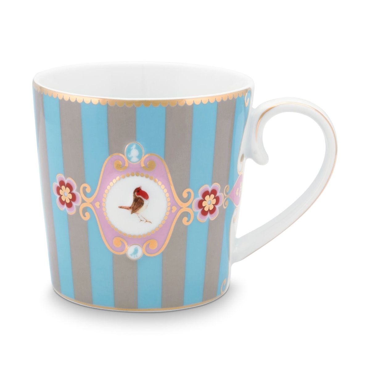 Mug Large Love Birds Medallion Stripes Blue-Khaki 250ml