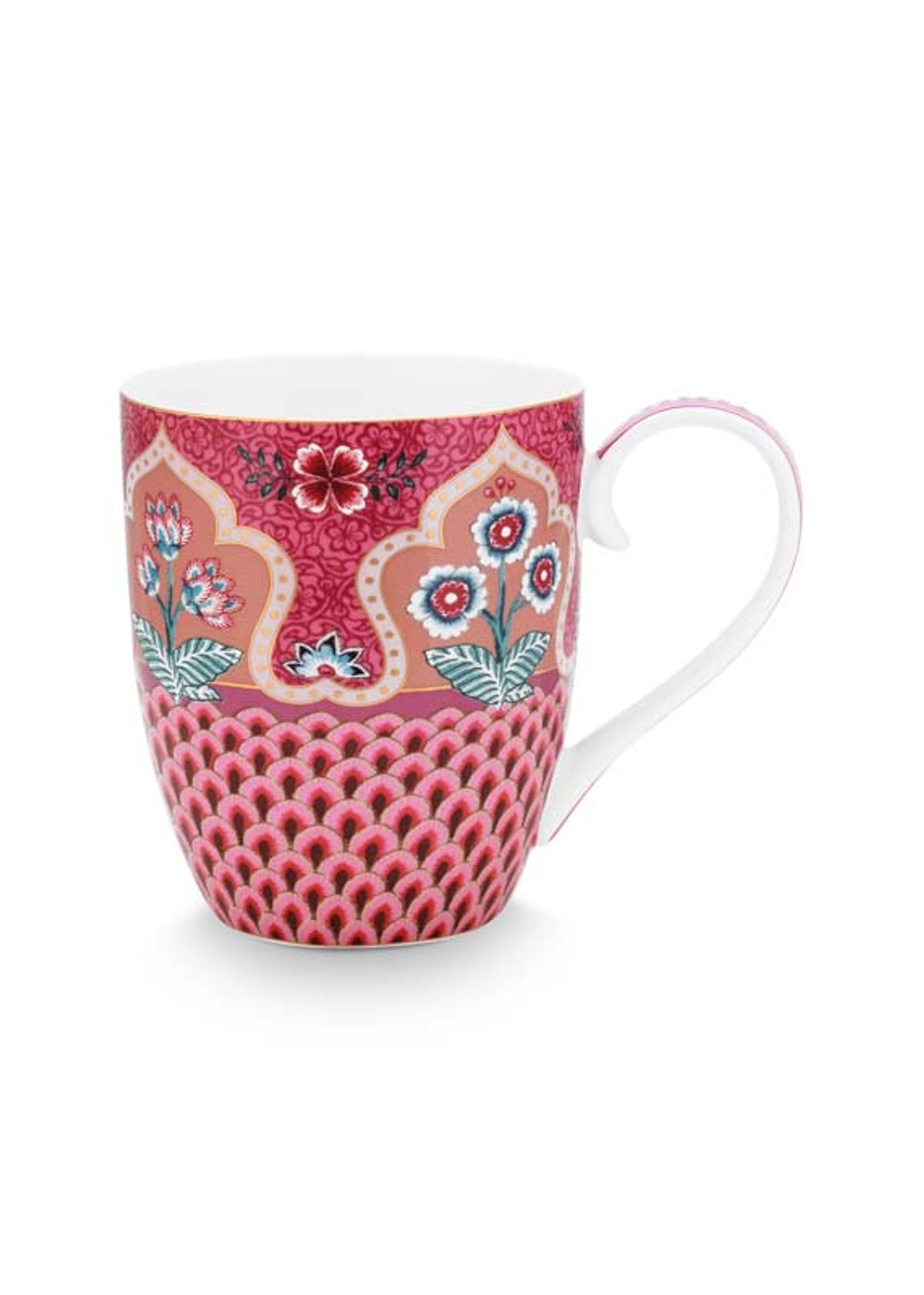 Mug XL Flower Festival Scallop Deco Dark Pink 450ml