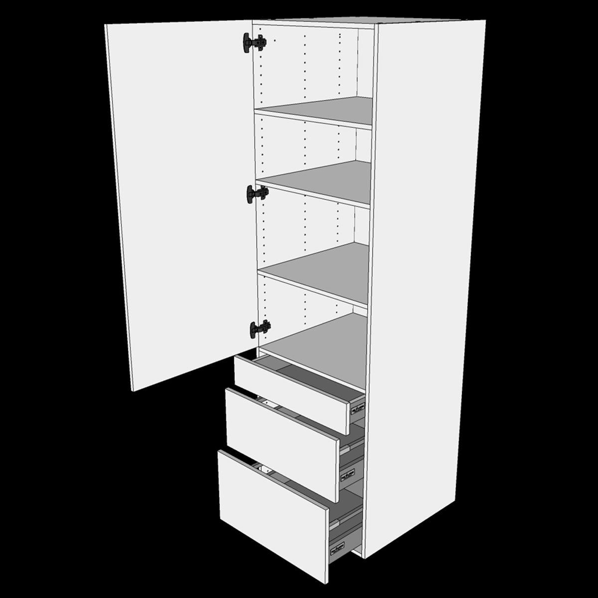 Multi-Living Køkken garderobeskab i Wien H: 195,2 cm D: 60,0 cm - 2 låger og 3 skuffer fuldudtræk/softclose - Bredde: 80 cm