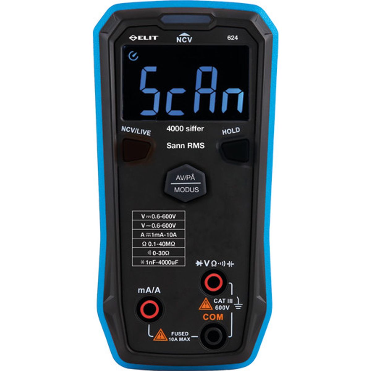 Multimeter sand RMS, smart automatiskområdevalg, Elit 624