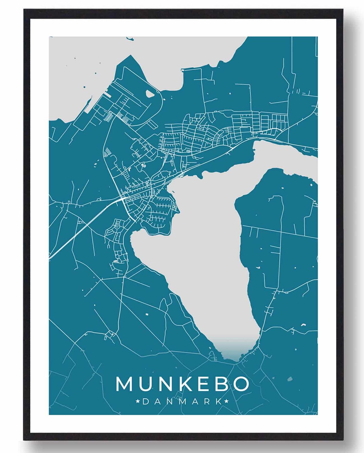 Munkebo by plakat - blå (Størrelse: L - 50x70cm (B2))