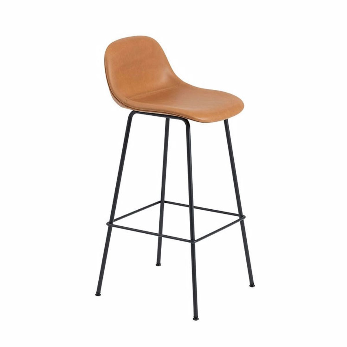 Muuto Fiber Barstol Stål Cognac Refine Læder Ryglæn | Muuto Variant: 75 cm