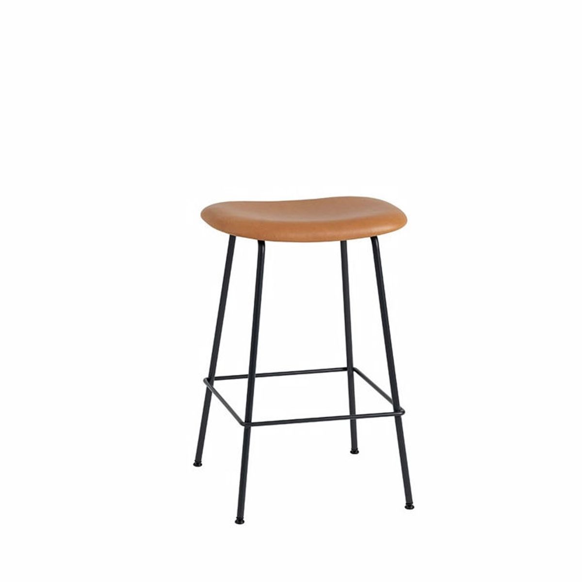 Muuto Fiber Barstol Stål Cognac Refine Læder Uden Ryglæn | Muuto Variant: 65 cm