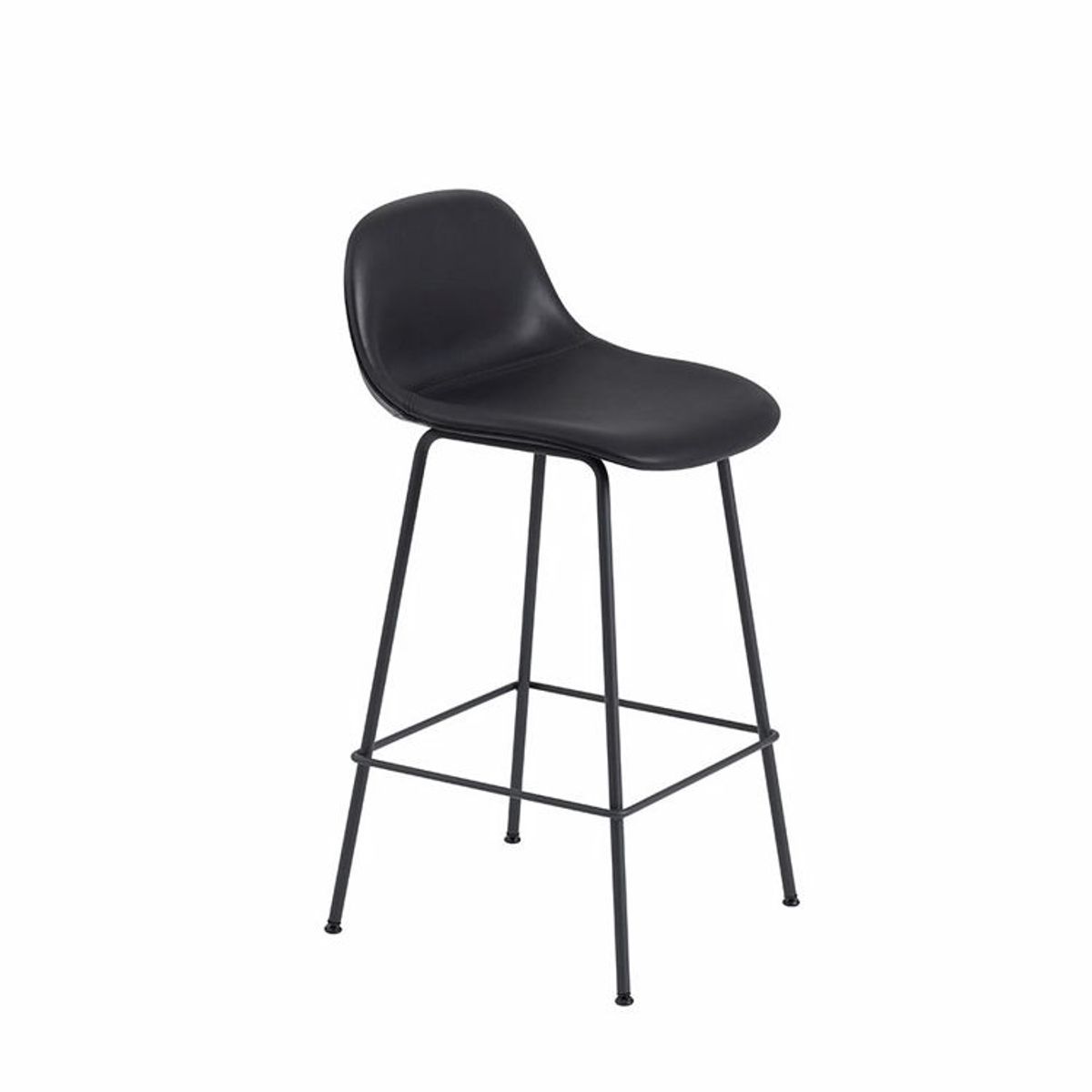 Muuto Fiber Barstol Stål Sort Refine Læder Ryglæn | Muuto Variant: 65 cm