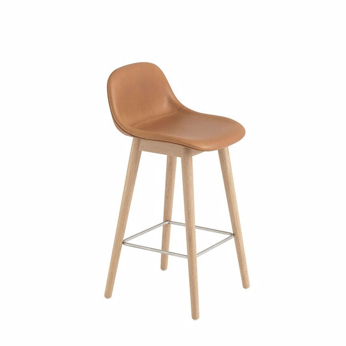 Muuto Fiber Barstol Træ Cognac Refine Læder Ryglæn | Muuto Variant: 65 cm